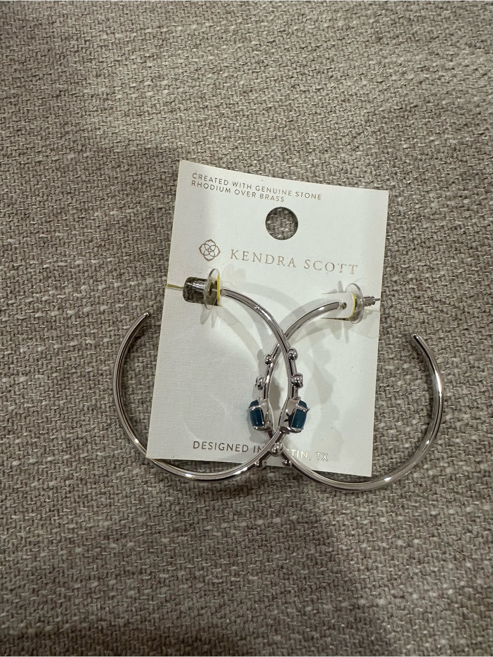 Kendra Scott Silver Hoop Earrings with Teal Stones